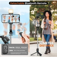  Selfie Stick with Light in 6 Shades, 3 Colours & 2 Tones with Detachable Mobile Holder, Selfie Stick Extendable upto 71 Inches, Tripod Stand...