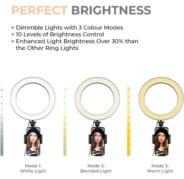 10" Portable LED Ring Light with 3 color modes Dimmable Lighting | for YouTube | Photo-shoot | Video shoot | Live Stream | Makeup & Vlogging | Compatible with iPhone/Android Phones & Cameras