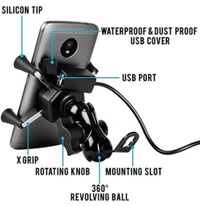 Motorcycle Phone Holder with USB Charger 360 Rotation Bike Mobile Charger Fast Charging Bike Mobile Holder 