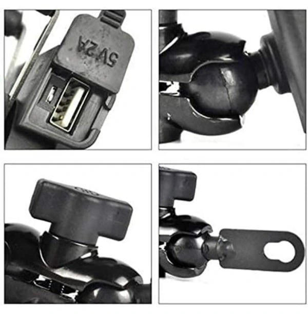 Motorcycle Phone Holder with USB Charger 360 Rotation Bike Mobile Charger Fast Charging Bike Mobile Holder 