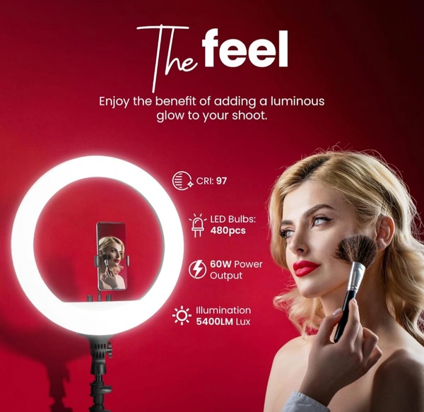 Profesional 46cm (18 Inch) LED Ring Light with Remote Control, Runs on AC Power with No Shadow apertures, Ideal use for Makeup Artist, Video Shoot, Fashion Photography & Many More - Free