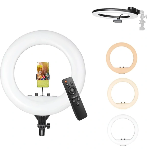 Profesional 46cm (18 Inch) LED Ring Light with Remote Control, Runs on AC Power with No Shadow apertures, Ideal use for Makeup Artist, Video Shoot, Fashion Photography & Many More - Free