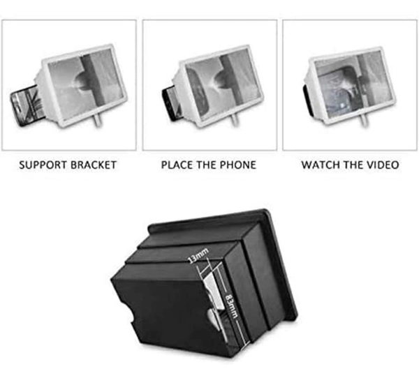 3D Screen Magnifier Box & Screen Enlarged Expander Amplifier with Eyes Protection, Foldable Stand Screen Expander Support for All Smartphones