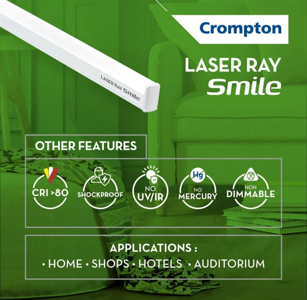 Crompton Laser Ray Smile 20W LED Batten |4 feet Slim Batten for Living Room & Bedroom | Energy Efficient Tubelight for Home | BIS Approved | Cool Day Light (6500K) (Pack of 1)