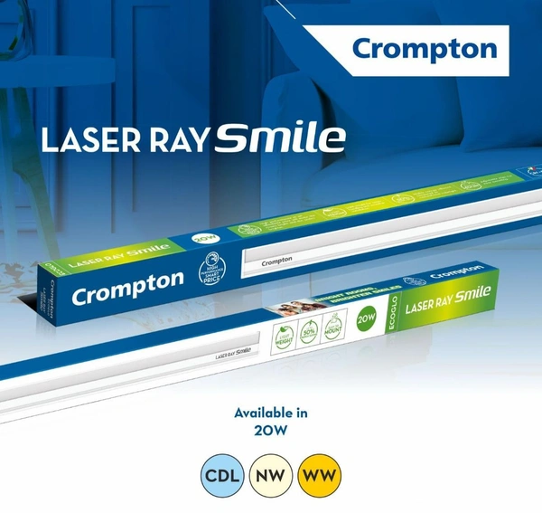 Crompton Laser Ray Smile 20W LED Batten |4 feet Slim Batten for Living Room & Bedroom | Energy Efficient Tubelight for Home | BIS Approved | Cool Day Light (6500K) (Pack of 1)