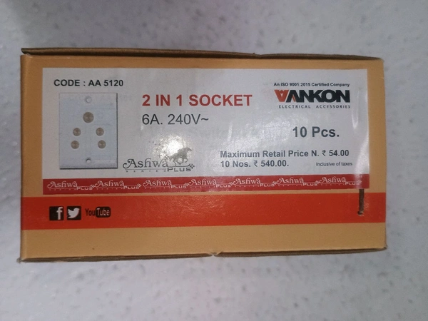 Vankon 6A 5 Pin Non Moduler Electrical Socket, White Colour, Polycorbonate Body, Heavy Duty, Suitable for Home & Office Use with Screws