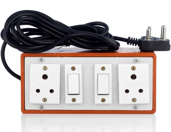 Accessories Roy  6 AMP Extension Board with 2 Switches and 2 Sockets Anchore Accessories, Termidefree Power Strip, Extension Board White and Orange, 2.25 M