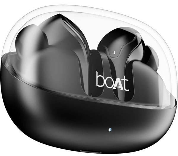 Boat boAt Airdopes 311 Pro, 50HRS Battery, Fast Charge, Dual Mics ENx Tech, Transparent LID, Low Latency, IPX4, IWP Tech, v5.3 Bluetooth Earbuds, TWS Ear Buds Wireless Earphones with mic (Active Black) - Black