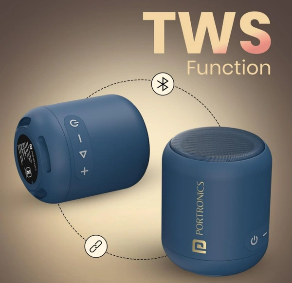 Portronics SoundDrum 1 12W TWS Portable Bluetooth Speaker with Powerful Bass, Bluetooth 5.3V, 360° Surround Sound, USB Drive in, Type C Fast Charging(Blue)