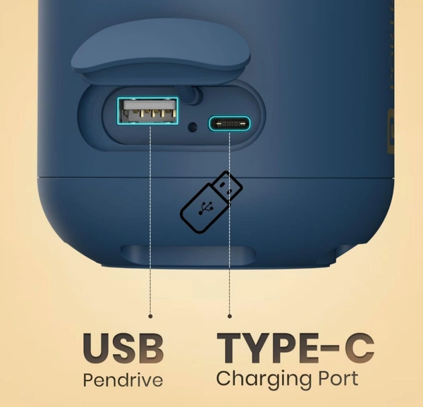 Portronics SoundDrum 1 12W TWS Portable Bluetooth Speaker with Powerful Bass, Bluetooth 5.3V, 360° Surround Sound, USB Drive in, Type C Fast Charging(Blue)