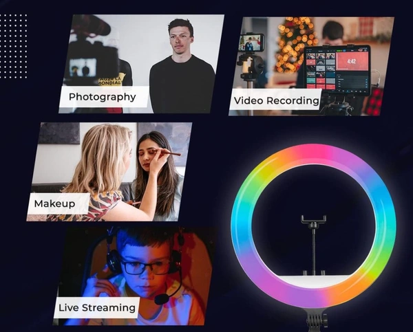 Accessories Roy 18 Inch Multi-Color LED Ring Light with Remote Control & Three Smartphone Holder - Adjustable Color Temperature & Brightness, 360° Adjustment - Video & Photoshoot (Without Stand)