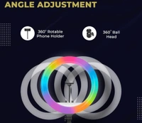 Accessories Roy 18 Inch Multi-Color LED Ring Light with Remote Control & Three Smartphone Holder - Adjustable Color Temperature & Brightness, 360° Adjustment - Video & Photoshoot (Without Stand)