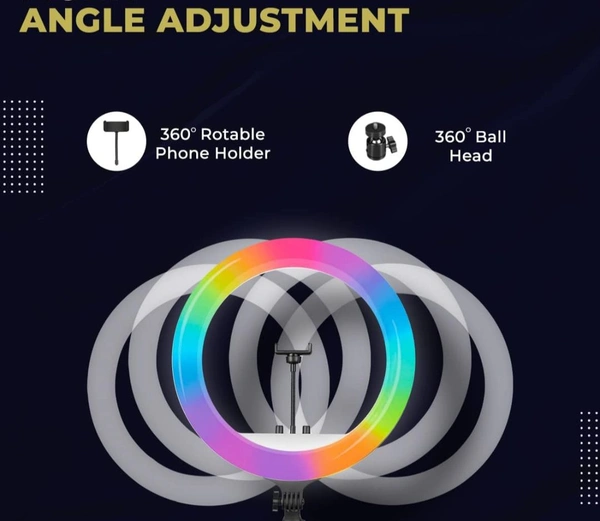 Accessories Roy 18 Inch Multi-Color LED Ring Light with Remote Control & Three Smartphone Holder - Adjustable Color Temperature & Brightness, 360° Adjustment - Video & Photoshoot (Without Stand)