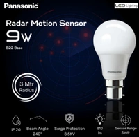 Panasonic 9 Watt Motion Sensor Led B22D Bulb for Home with 3 Mtr Radius Sensor Area, Auto Off After 15 Sec