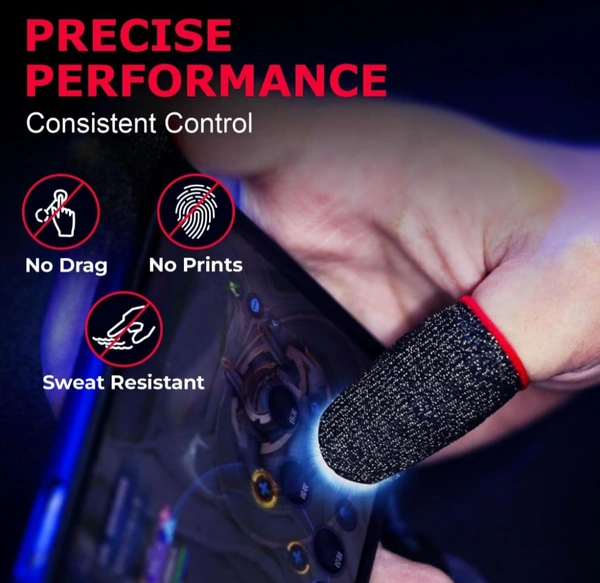 Accessories Roy  Gaming Thumb & Finger Sleeves – Anti-Slip, Sweat-Proof, High Precision for PUBG, COD, Freefire & Other Mobile Games – Breathable, Washable & Universal Fit – 2 Pairs