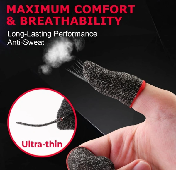 Accessories Roy  Gaming Thumb & Finger Sleeves – Anti-Slip, Sweat-Proof, High Precision for PUBG, COD, Freefire & Other Mobile Games – Breathable, Washable & Universal Fit – 2 Pairs