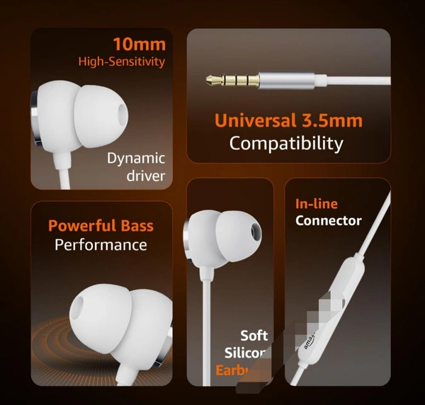 Accessories Roy Accessories Roy Wired Earphones with 3.5mm Jack/Aux | in Ear Wired Earphones | Deep Bass, Tangle-Free Cable,5-year warranty / Comfortable Fit | White