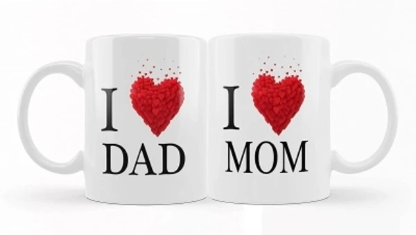 Ridhi Sidhi Design khushi Designers I LOVE MOM DAD Black Ceramic Coffee, Gift for Parents, Anniversary, Birthday, Mummy Papa Set of 2 (325ml) RSD00398 Ceramic Coffee (325 ml, Pack of 2)