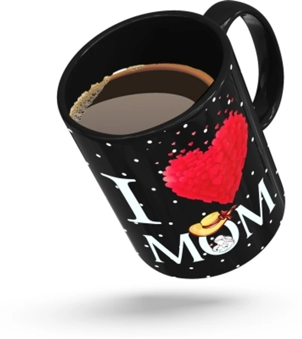 Ridhi Sidhi Design I LOVE MOM DAD Black Ceramic Coffee, Gift for Parents, Anniversary, Birthday, Mummy Papa Set of 2