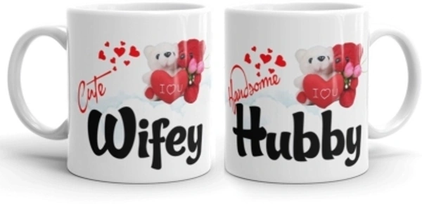 Ridhi Sidhi Design Wifey Hubby Printed Couple Coffee Tea Cup for Husband, Wife On Marriage, Anniversary, Birthday ( Ceramic Coffee (330 ml, Pack of 2) - cash on delivery
