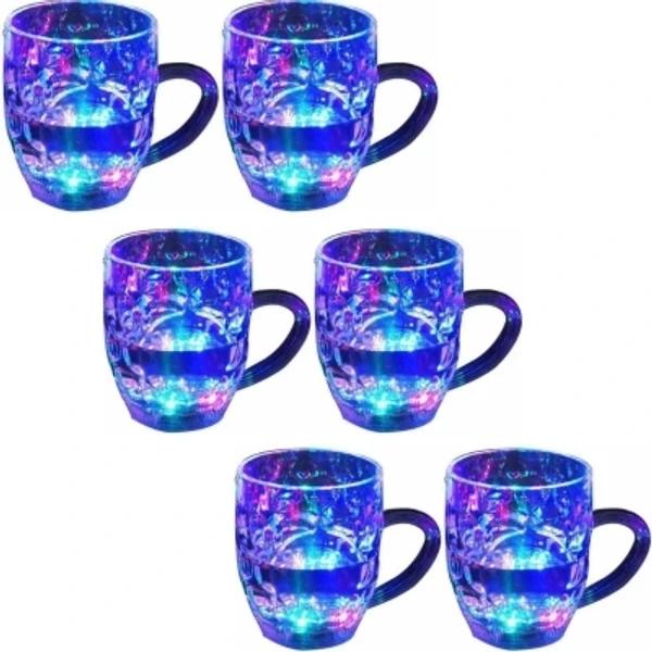 Flipace Led Glass Cup Inductive Rainbow Color Changing Flashing Light Up Plastic (250 ml) (Pack of 6)