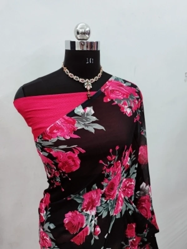 Abc1340 Floral Print Daily Wear Georgette SareeColor: Green, Pink, Purple, YellowStyle Code :SHP_1152_1Pattern :Floral PrintPack of :1Secondary Color :Pink, GreyOccasion :CasualConstruction Type :MachineFabric Care :Hand Wash