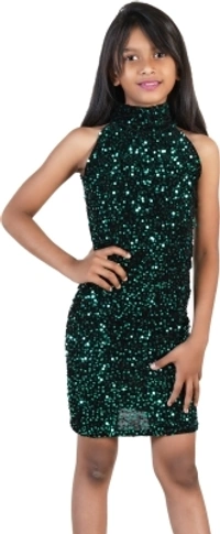 TIKTOK FASHION Girls Mini Party Wear - 3 to 12. Years,, green, cash on delivery, 14 days