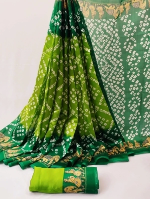 Abc1340 Paisley, Animal Print, Geometric Print Bandhani Art Silk, Cotton Silk SareeColor: Green, Pink, YellowStyle Code :SP_F_1587_1Pattern :Paisley, Animal Print, Geometric PrintPack of :1Secondary Color :GreenOccasion :Party & FestiveConstruction Type :Bandhani||Bhagalpuri||Everyday Casual||Festive Look||Floral prints||For Daywear||Geometric Print||Geometrical Pattern||Kalamkari||Kanjeev