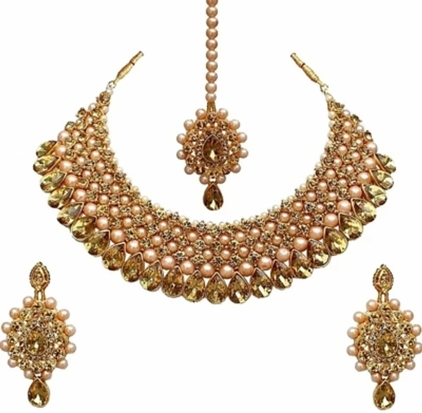 Mother of Pearl Jewel SetColor :GoldColor Code :GoldenModel Number :Latest Choker Design Traditional Necklace Jewellery Set for WomenSales