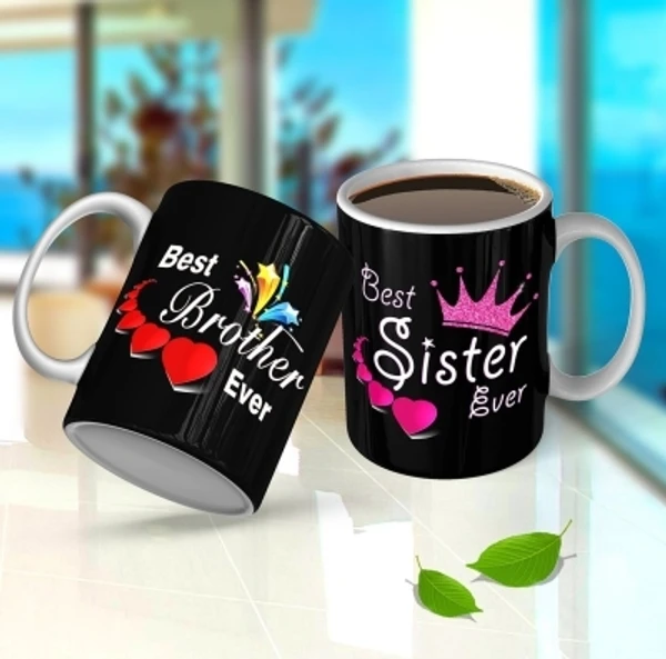 Ridhi Sidhi Design "Brother Sister" Ceramic Coffee, Gift For Sister Brother, Rakhi , Raksha Bandha, Birthday Gift, Tea Cup ( 325 ml Each, Set Of 2 ) RSD00457 Ceramic Coffee MugColor: Multicolor, WhiteMade of: CeramicType: Coffee Mug - online payment