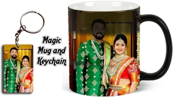 Friendskart Personalized Photo and Text Ceramic / Cup For Birthday , Anniversary Gift Black Magic + KEYCHAIN Ceramic Coffee Mug - cash On delivery