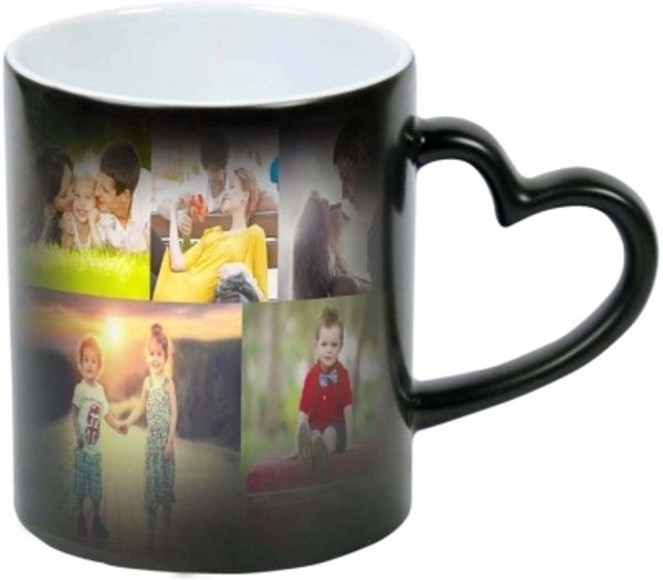 Personalized Masters 10 PHOTOS CUSTOMISED HEART HANDLE COLOUR CHANGING SURPRISE MAGIC MUG Ceramic Coffee Mug - Cash On delivery