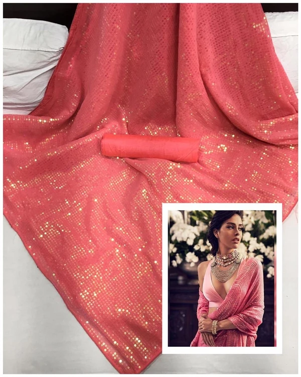 Ready To Wear Ns 26 Sequence Work Saree - Waist Size Need, Pink, Online Payment