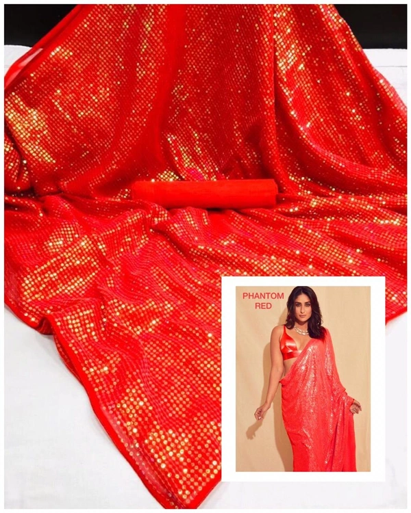 Ready To Wear Ns 26 Sequence Work Saree - Waist Size Need, Red, Online Payment