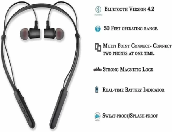 B11 bluetooth neckband Bluetooth HeadsetModel Name :B11 bluetooth neckbandColor :BlackHeadphone Type :In the EarInline Remote :YesSales Package :1Connectivity :BluetoothSweat Proof :Yes7 Days Replacement Policy, No questions asked.