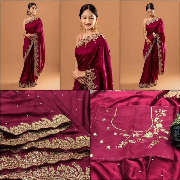 🔰 *Saree :- Heavy Black Rangoli With Beautiful Embroidery Sequance + Zari In Border Cut Work And Rivet Work*🔰 *Blouse :- Heavy Satin Silk With Embroidery Thread + Zari + Sequance Work*📍 _*Blouse Unstitched*_      * *Once Give Opportunity, Coustomer Satisfaction Is Our Goal*
