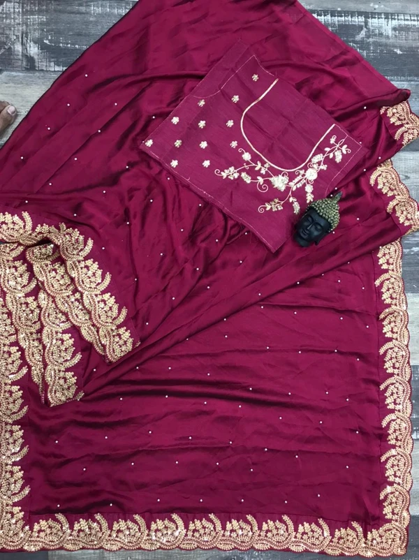 🔰 *Saree :- Heavy Black Rangoli With Beautiful Embroidery Sequance + Zari In Border Cut Work And Rivet Work*🔰 *Blouse :- Heavy Satin Silk With Embroidery Thread + Zari + Sequance Work*📍 _*Blouse Unstitched*_      * *Once Give Opportunity, Coustomer Satisfaction Is Our Goal*