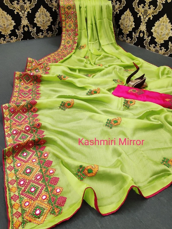 🧶Saree Fabric: Nakoda Vichitra🧶Blouse: Separate Blouse Piece🧶Blouse Fabric: Banglory🧶Work : Mirror work🧶Multipack: Single🧶Sizes:Free Size (Saree Length Size: 5.5 m, 🧶Blouse Length Size: 0.8 m)💰  - A