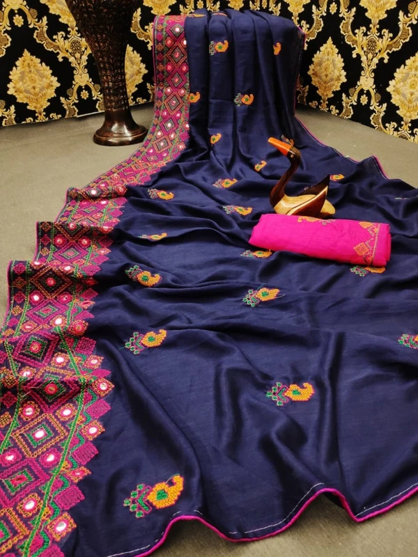 🧶Saree Fabric: Nakoda Vichitra🧶Blouse: Separate Blouse Piece🧶Blouse Fabric: Banglory🧶Work : Mirror work🧶Multipack: Single🧶Sizes:Free Size (Saree Length Size: 5.5 m, 🧶Blouse Length Size: 0.8 m)💰  - A