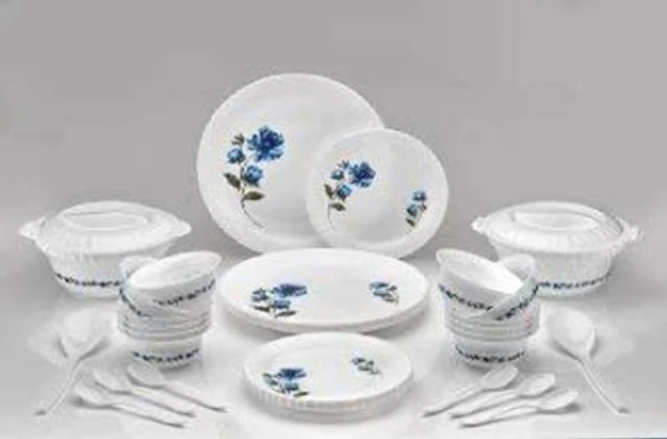 KTART Pack of 36 Plastic DINNER SET(36 PCS) Dinner SetMade of: PlasticSales Package: 6 Full Plates, 6 small plates, 12 Veg Bowls, 2 Serving Spoons, 6 Spoons, 3 Serving Bowls with Air tight LidsPack of: 36Microwave SafeDiameter: 10 inch7 Days Return Policy, No questions asked.
