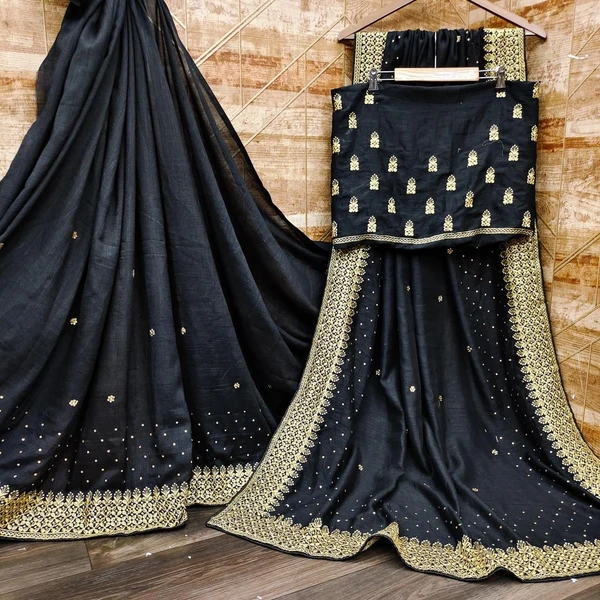 *🤩New Arrivals Supar Hit Desinar sarees🤩**New Traditional c pallu Nakoda *Fabric Details - Vichitra Silk Saree**Work:- Embroidery Jari Threads Work Saree With Stone Work**Blouse:- Vichitra Silk With Embroidery Work Blouse With Stone Work* *(Ton To Ton)* Colours : 8 Trendy Colour*Cut - 6.30Premium Quality 😍Book Your Orders 📦*Get Advance Level Of Service* - 1