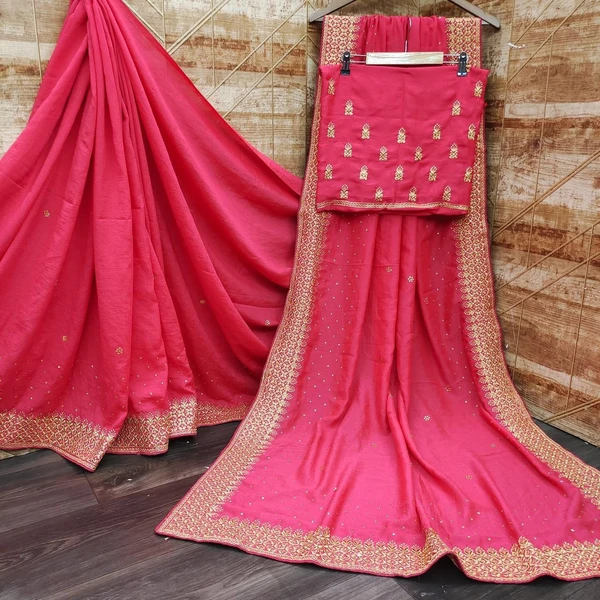 *🤩New Arrivals Supar Hit Desinar sarees🤩**New Traditional c pallu Nakoda *Fabric Details - Vichitra Silk Saree**Work:- Embroidery Jari Threads Work Saree With Stone Work**Blouse:- Vichitra Silk With Embroidery Work Blouse With Stone Work* *(Ton To Ton)* Colours : 8 Trendy Colour*Cut - 6.30Premium Quality 😍Book Your Orders 📦*Get Advance Level Of Service* - 1