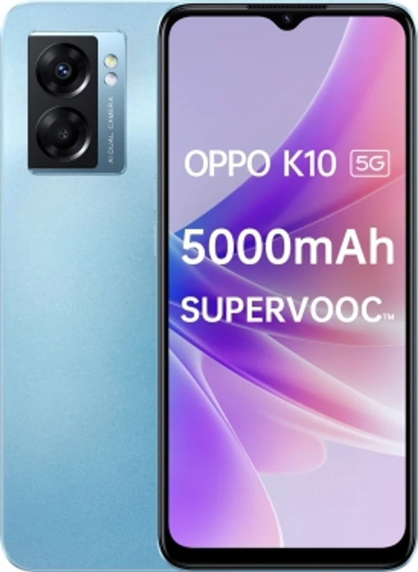 OPPO K10 5G (Ocean Blue, 128 GB)Color: Midnight Black, Ocean BlueRAM: 6 GB, 8 GB8 GB RAM | 128 GB ROM | Expandable Upto 1 TB16.66 cm (6.56 inch) HD+ Display48MP + 2MP | 8MP Front Camera5000 mAh Lithium Ion Polymer BatteryMediatek Dimensity 810 Processor7 Days Replacement Policy, No questions asked.