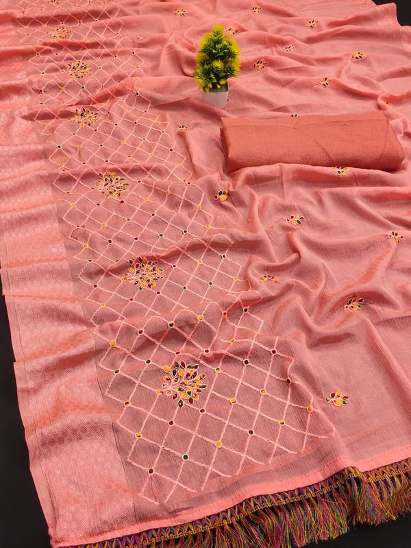 CATLOUGE – * NAKODA MINAKSHI*🌹Saree Fabric –chinon patta silk daid palen 5.40 Mtr*job@__ Embroidery & Border 🌹Blouse Fabric – Bangalori Silk 0.8 Mtr (Unstich)  **🌹FULL STOCK READY*🌹SINGLE PCS READY🌹FULL SET READY😍Believe in Good Quality Product😍 - 3