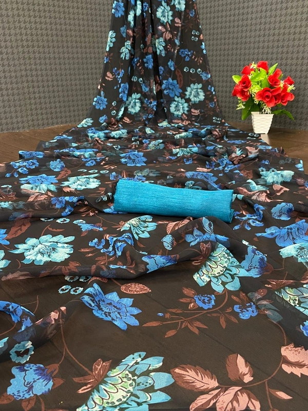 🌈 *Georgette With Beautiful Digital Printed Saree*🌈 *Banglory Silk In Contrast Colour Blouse*📍 _*Blouse Unstitched*_      💸 💸🧍🏻 *Once Give Opportunity, Coustomer Satisfaction Is Our Goal* - 1