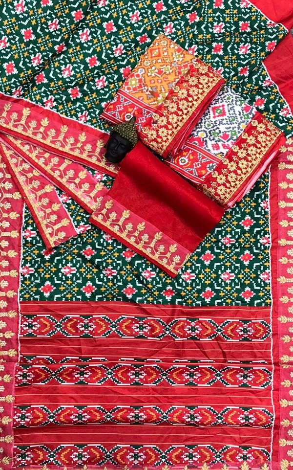 🧵 *SAREE :- Heavy Vichitra Silk With Beautiful Patola Digital Print And Embroidery Gota Patti + Sequence On Border Work*🧵 *BLOUSE :- Banglory Silk With Same As Saree Border Design On Blouse Sleeves Work*🚨 _*NOTE :- Blouse Unstitched*_   * 💸🧍🏻 *Once Give Opportunity, Coustomer Satisfaction Is Our Goal* - 3