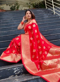 🔔 *BRAND :- SHREE NAKODA ENTERPRISE CREATION*  🔔          *FABRIC : SOFT LICHI SILK CLOTH.**DESIGN : BEAUTIFUL RICH PALLU & JACQUARD WORK ON ALL OVER THE SAREE.**BLOUSE : CONTRAST EXCLUSIVE JACQUARD BORDER.*       😍 -* 😍 ➡️ *100% BEST QUALITY* ⬅️👌 *Once Give Opportunity , Coustomer Satisfaction Is Our Goal*