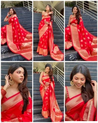🔔 *BRAND :- SHREE NAKODA ENTERPRISE CREATION*  🔔          *FABRIC : SOFT LICHI SILK CLOTH.**DESIGN : BEAUTIFUL RICH PALLU & JACQUARD WORK ON ALL OVER THE SAREE.**BLOUSE : CONTRAST EXCLUSIVE JACQUARD BORDER.*       😍 -* 😍 ➡️ *100% BEST QUALITY* ⬅️👌 *Once Give Opportunity , Coustomer Satisfaction Is Our Goal*