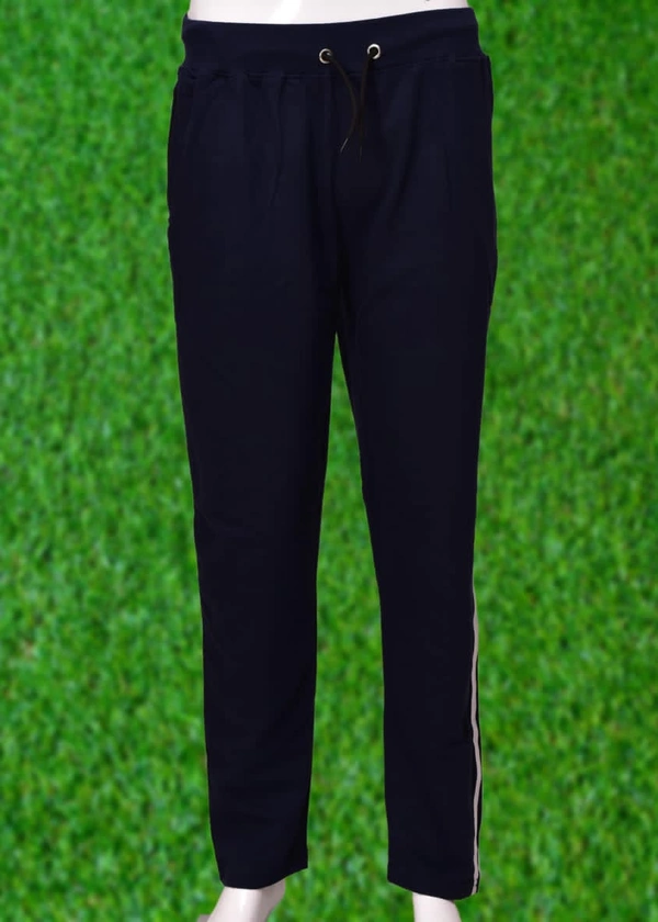 *Human Sparsh Track Pants - Navy Blue*Have the feel of Authority and Calmness at the same time when wearing the Navy Blue Colour.Whether you want to run, relax or sleep, these track pants would be a great choice for you.Design: Solid Colour with Stripes on the sidesPockets: Double Side Pockets with Zip and a Back PocketWaist: It has the elasticated waistband with drawstringsFit: Re - L