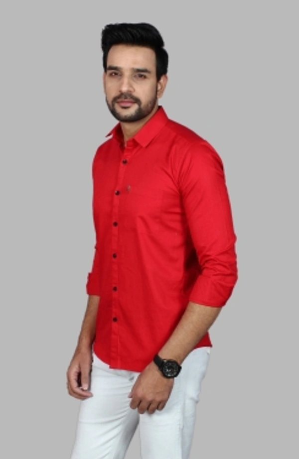Liza Martin Men Solid Casual Red ShirtColor: Blue, Cream, Light Blue, Light Green, Maroon, RedSize: M, L, XL, XXLFabric: Cotton BlendRegular Fit, Full SleeveCollar Type: SlimPattern: SolidSet of 110 Days Return Policy, No questions asked. - L